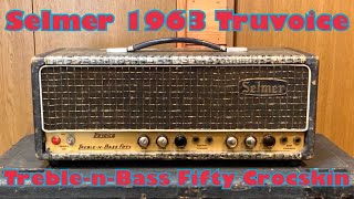 Video thumbnail for Selmer 1963 Truvoice Treble-n-Bass Fifty Crocskin-Era 50W Head Amp by HOWL GUITARS
