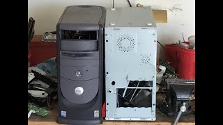 Scrapping a computer tower for gold, silver, copper, and other metals.