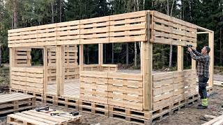 Man Uses FREE ABANDONED PALLETS to Build a House in the Forest | Full Build by @lesnoy
