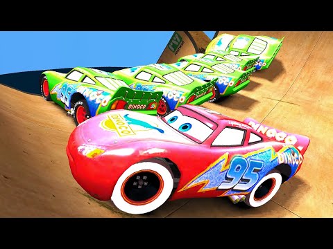 GTA 4 Red🚗 McQueen Dinocos Straight Ramp Testing - Can he Survive From Fire?