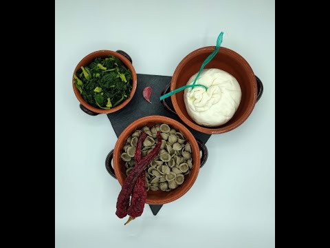 Orecchiette al grano arso con crema di cima di rapa, burrata e peperone crusco. VIDEO E DESCRIZIONE.
