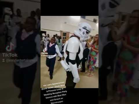 Star Wars Darth Vader Wedding Day Reception Party Dances with Best Man and Groom as Stormtrooper fy