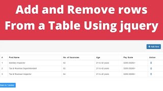 Dynamically Add and Remove rows From a HTML Table Using jQuery