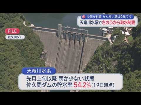 YouTube Video 静岡県西部の天竜川水系で取水制限　上水道5%工業・農業用水10%　かんがい期での取水制限は９年ぶり