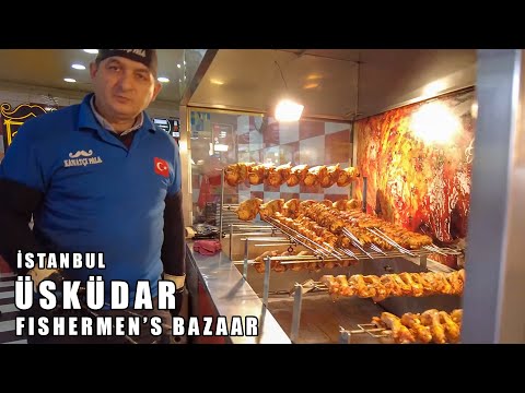 Excursão a pé pelo Bazar dos Pescadores de Uskudar, março de 2022 | Comida turca | 4k UHD 60fps