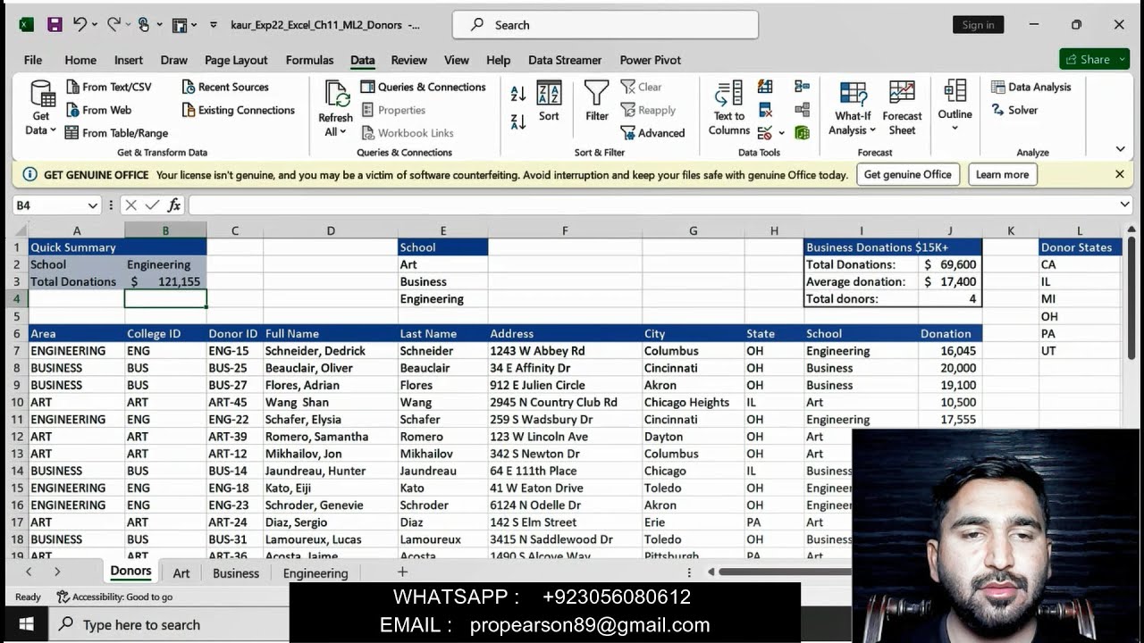 Exp22_Excel_Ch11_ML2_Donors | Exp22 Excel Ch11 ML2 Donors/complete solution all steps 1-20