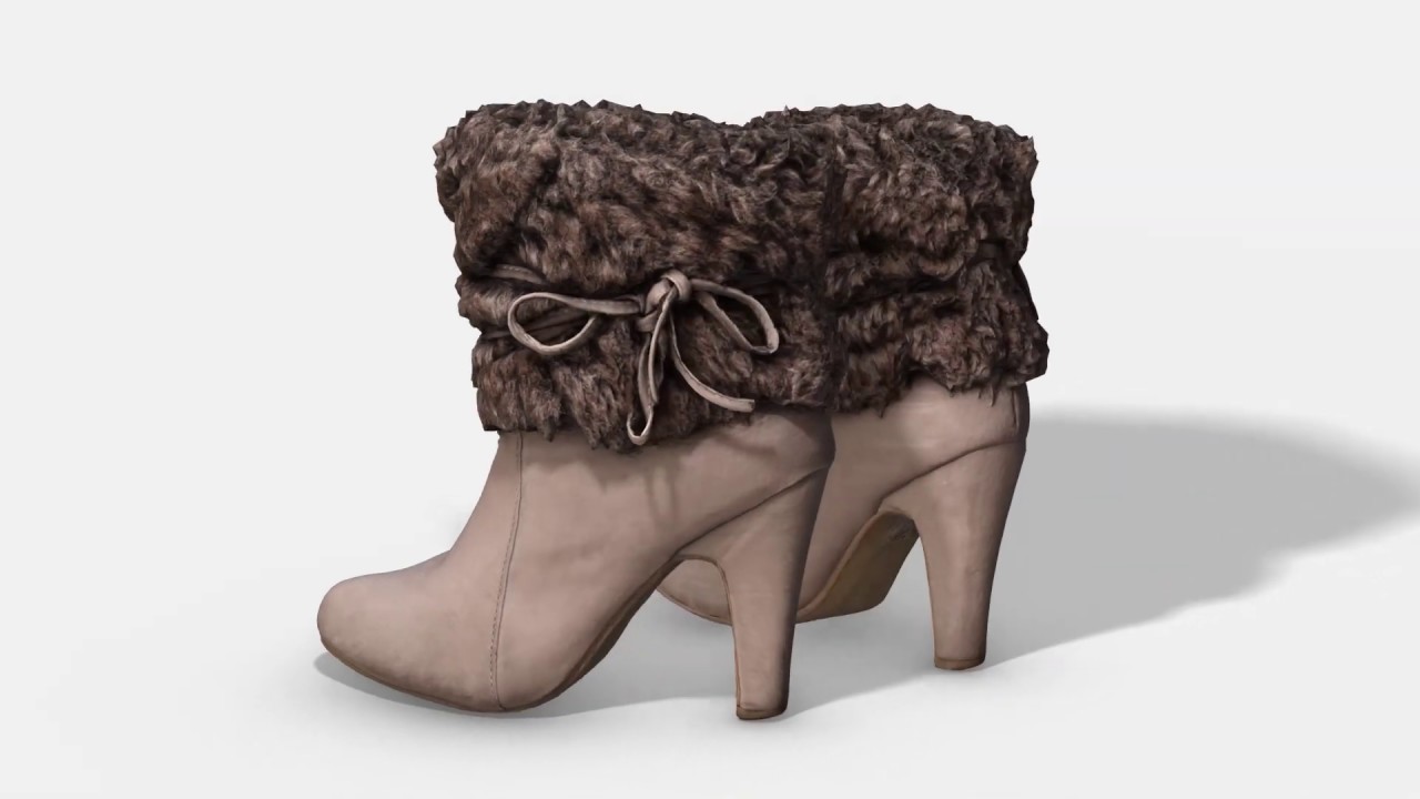 fur trim heel boots - photoscanned pbr 3D Model