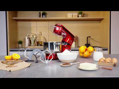 Mixer cu bol de 6 L din inox, Biovita MB-1500PRO, 2 kg aluat, putere 1500 W, 4 accesorii, 6 viteze + puls, Alb