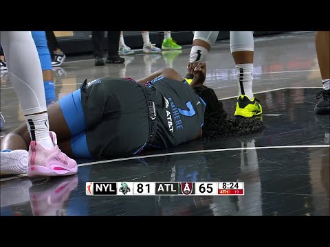😳 Atlanta Dream Rookie Amihere's Ponytail Saves Her Head After Falling Backwards & Hitting The Floor