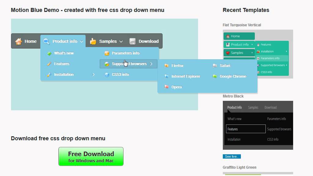Free CSS drop down menu: no Javascript is required!
