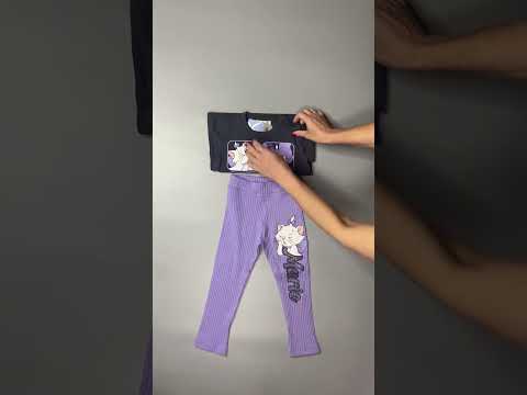 Костюм для девочки: футболка с принтом и лосины в рубчик, 4 - 10 лет - фото 2 - id-p2709502154