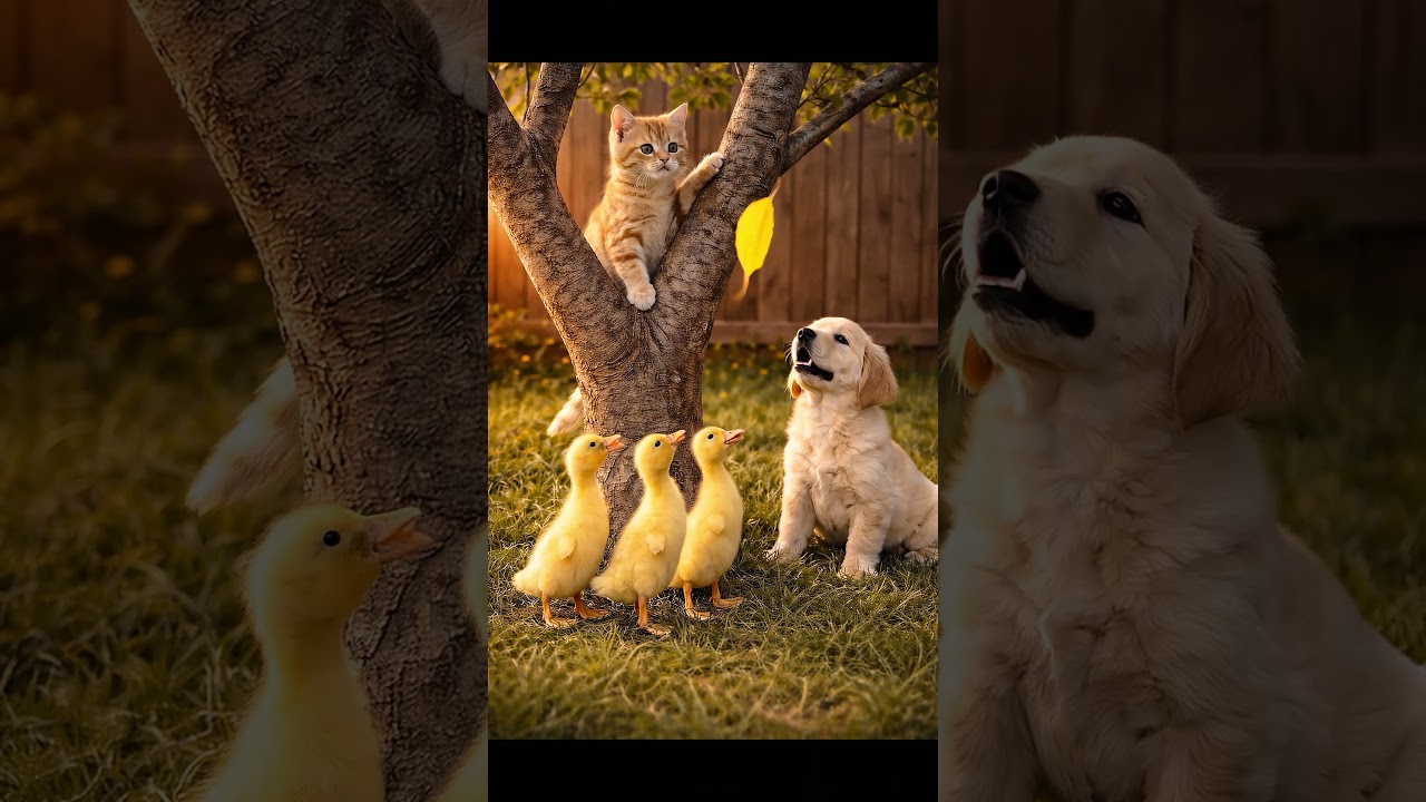 🌿A Curious Kitten,a Confused Puppy,and Determined Ducklings Create the Sweetest Comedy Story #shorts