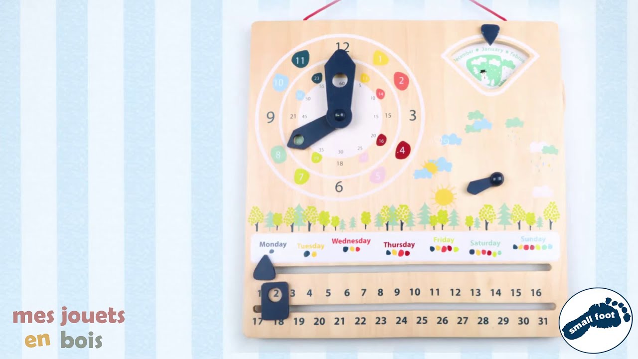 Calendrier et horloge éducatifs en bois
