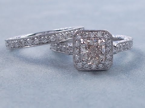1.64 ctw Radiant Cut I-J SI2 Diamond Engagement Ring Set - BigDiamondsUSA