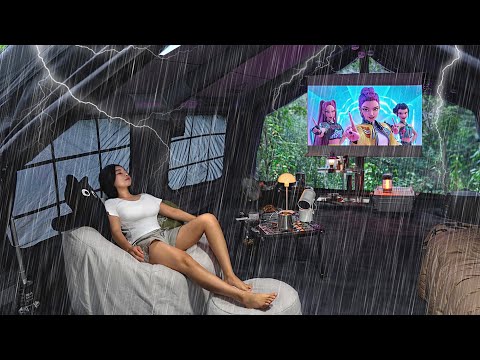 THUNDERSTORM AND HEAVY RAIN CAMPING ⛈️ HUGE 2 ROOM INFLATABLE TEANT . RAIN ASMR .