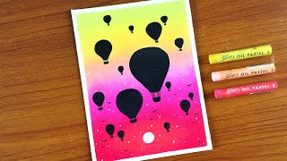 Oil Pastel Hot Air Balloons Painting for beginners | Oil Pastel Drawing