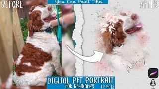 Pet Portrait w/ Flower Crown & Spalshes Procreate| Procreate Pet Tutorial| Trailhead Brushes | EP:13