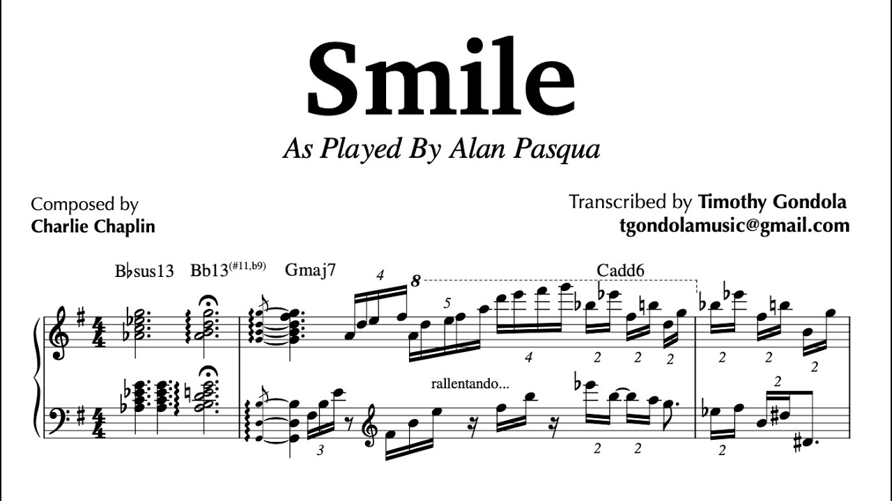 Smile (Jazz Version) Piano Transcription| Alan Pasqua