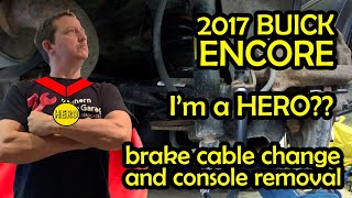2017 Buick Encore center console removal and park brake cable replacement. Tire sensor programming.