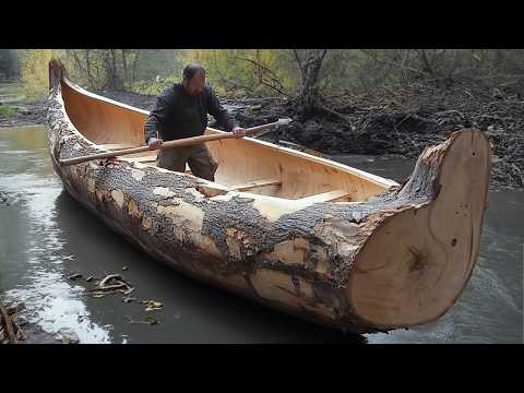 This guy builds an amazing boat out of a giant tree log! Boat building in 3 days! @OutbackMike