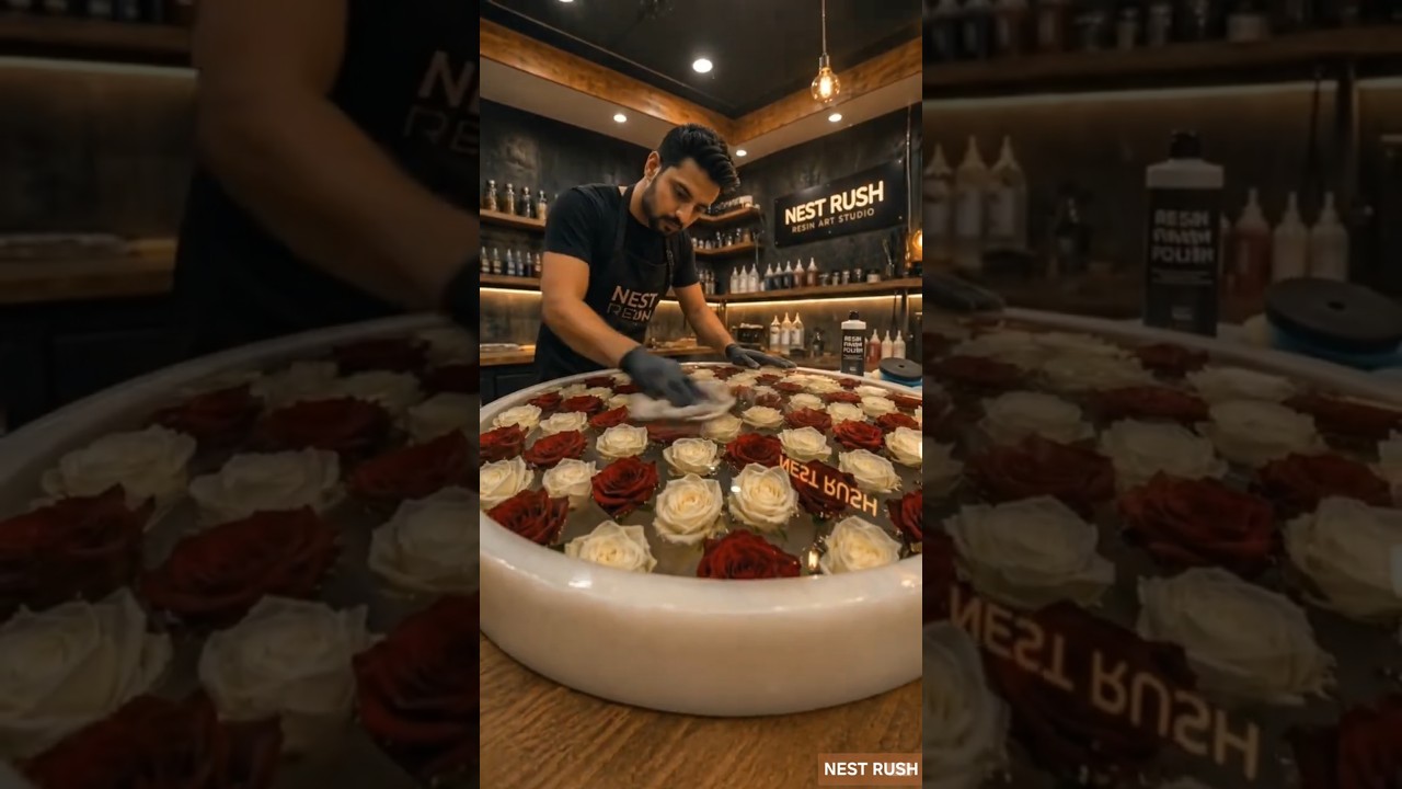 Most Satisfying Epoxy Resin Table Ever🌹| Epoxy Table with Real Red & White Roses #shorts#shortsfeed