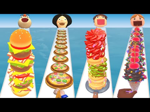 BURGER RUSH vs PIZZA STACK vs PANCAKE RUN vs POPSICLE STACK - Quadruple Game Max UPDATED Android