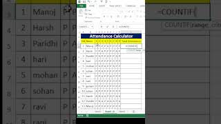 countif formula in excel | attendance count formula in excel | shorts