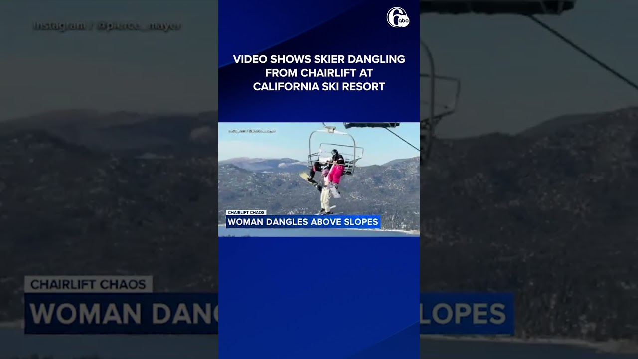 Video shows skier dangling from chairlift at California ski resort