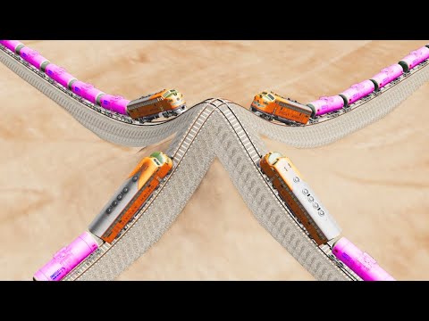 Trains Vs Impossible Hill Climb Crossover Rail Tracks - BeamNG.Drive