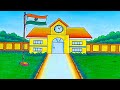 How to draw School Scenery drawing oil pastel color | School drawing easy | Indian school drawing
