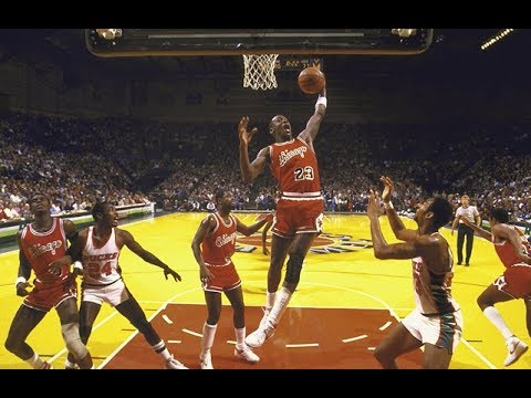 Michael Jordan v Milwaukee Bucks 1984-10-27: 21 Points in 2nd NBA Game - Famous Rock the Cradle Dunk