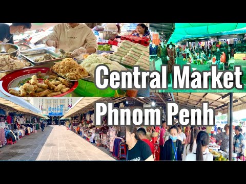 Walking tour at Central Market in Phnom Penh city of Cambodia [4K]