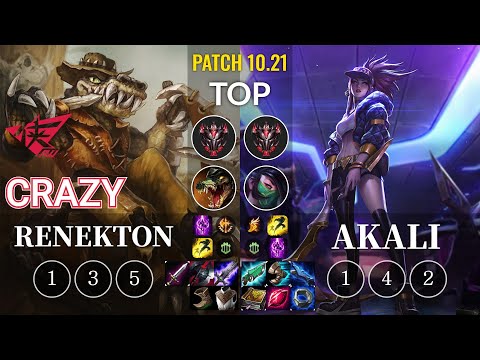 RW Crazy Renekton vs Akali Top - KR Patch 10.21