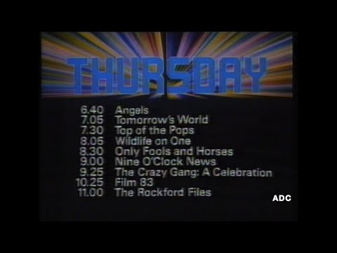 BBC1 trailer, news, menu & links announcer Bruce Hammel 21st December 1983
