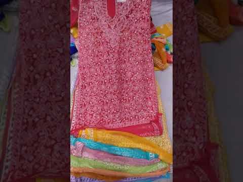 Formal wear regular chikan embroidery chiffon long kurti, wa...