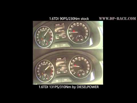 Acceleration 0-150KM/H Skoda Rapid 2015 1.6TDI 90PS vs. 131PS by DIESELPOWER www-dp-race.com