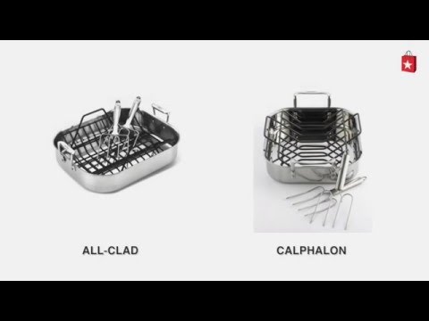 Calphalon Tri-Ply Stainless Steel 14 In. Roaster with Roasting Rack and Lifters Comparison Video