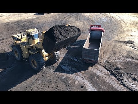 Caterpillar 992C Wheel Loader Loading Coal On Trucks And Operator View - S.G.M Melidis