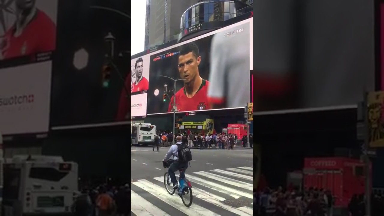 [Times Square, NYC] Cristiano Ronaldo’s Historic Free Kick Goal against Spain at World Cup 2018