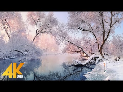 Peaceful Mountain Snow Music   1hr Nature mountain Relaxation Film     4k Ultra HD