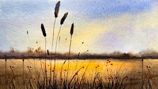 Beautiful Watercolor wheat field Painting | Step by Step landscape tutorial