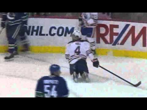 Alex Edler's Hit On Taylor Hall (October 1 2011)