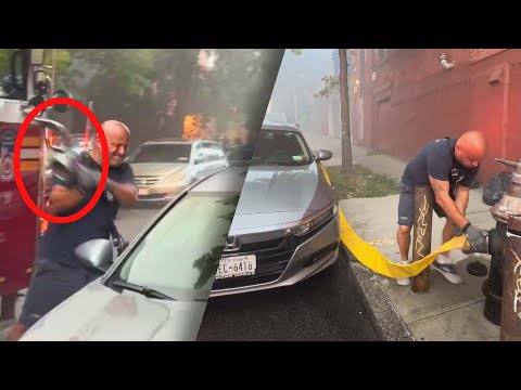 【國外時事】再亂停車啊！汽車堵住消防栓，消防員不忍了直接破窗裝上水帶 (Firefighter Breaks Car Window to Access Blocked Fire Hydrant)
