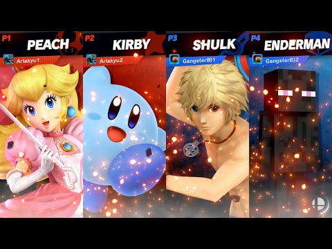 SSBU - Peach (Ariakyu) and Kirby (Friend) vs. Shulk and Enderman - Online Fight