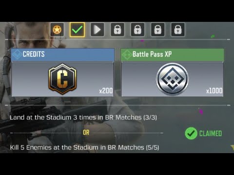 , title : 'Call Of Duty Mobile Land at the Stadium 3 times in BR Matches Task Complete'