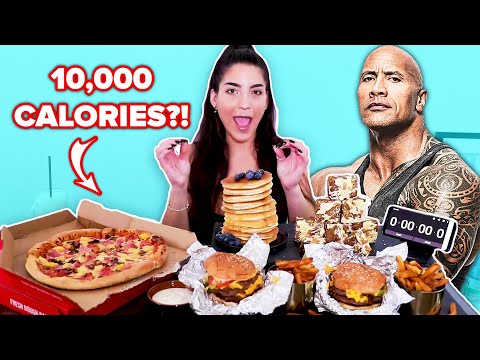 この競争力のあるイーターは、45分でロックのチートデイの食事を終えることができますか？ (Can This Competitive Eater Finish The Rock's Cheat Day Meals In 45 Minutes?)