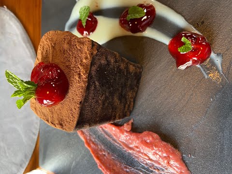 Mint on Top - Raspberry Gel Olive Oil Dark Chocolate Cake with Strawberry Cream 7.5/10
