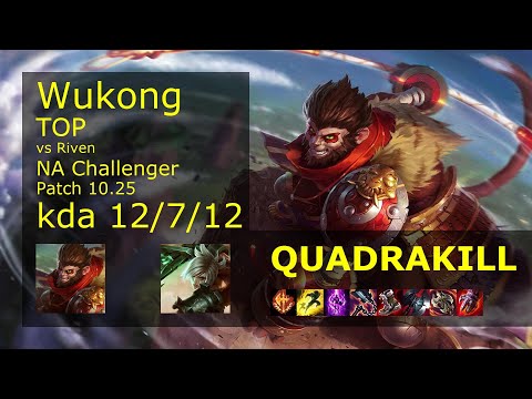 Wukong Top vs Riven - NA Challenger 12/7/12 Patch 10.25 Gameplay