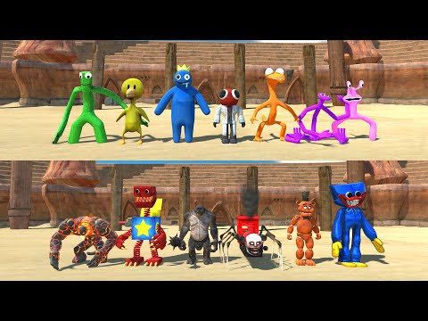 Team Lava Boy Fight Team Rainbow Friends - Animal Revolt Battle Simulator