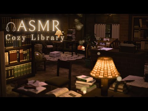 ASMR 🎧 Cozy Library Ambience | Soft Rain + Page flipping + Fire crackling 📖